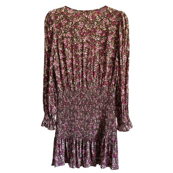 Lucky Paris Floral Smocked Waist Dress L Purple Green Cottagecore Chic - Picture 4 of 7